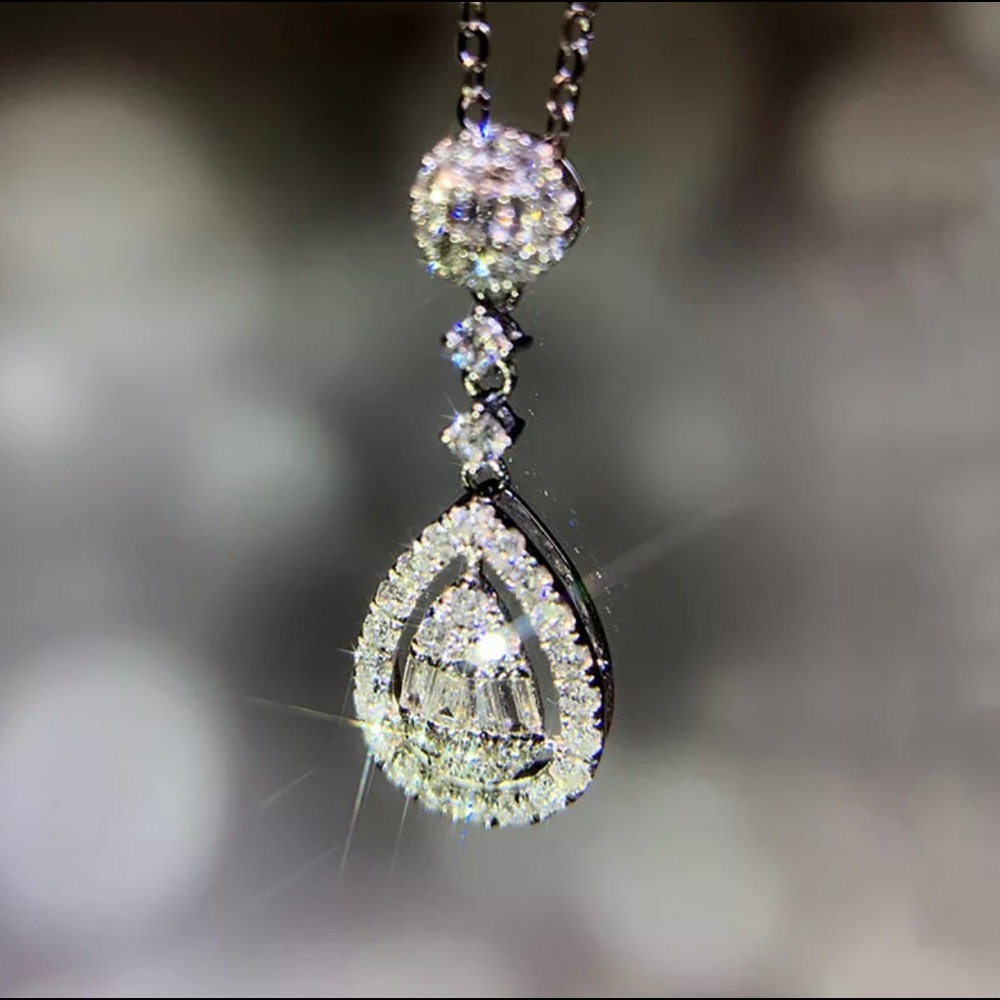 Silver Diamond Cubic Zirconia Pendant Necklace